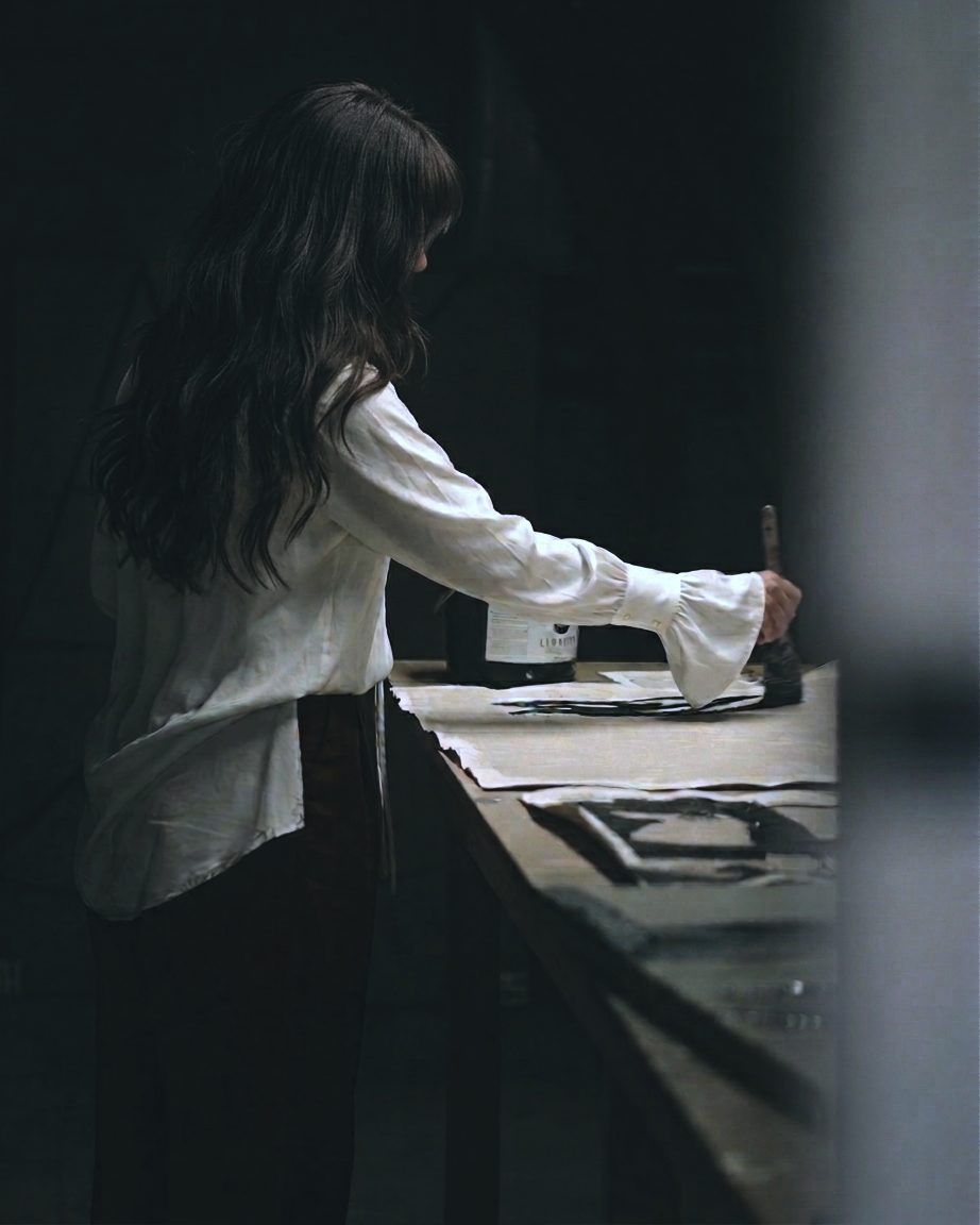 Khawla Abu Saleh working in the studio