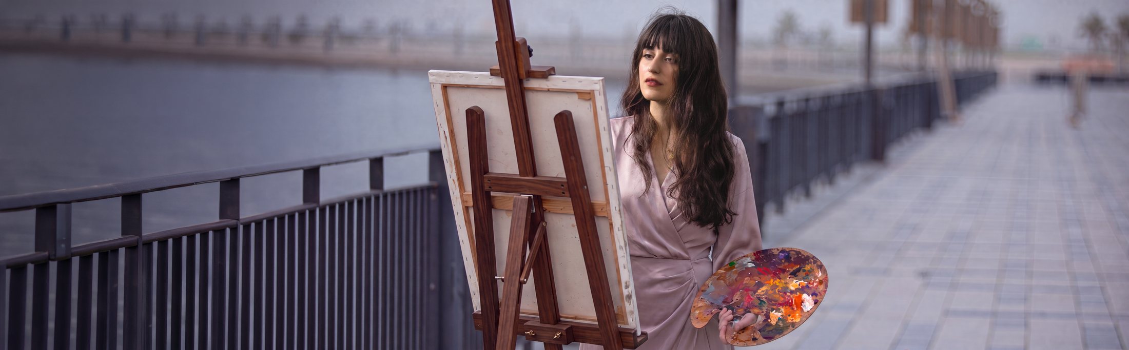 Khawla Abu Saleh at the easel, Dubai