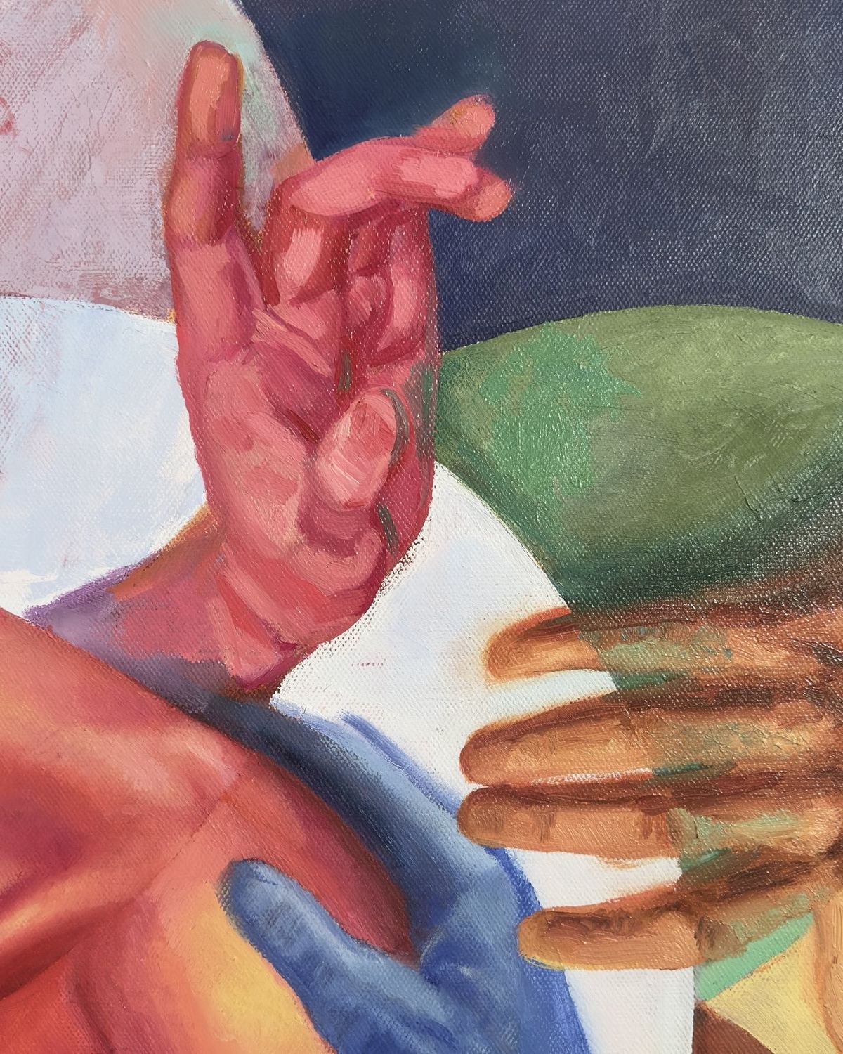ROSE V, detail of hands, in progress
